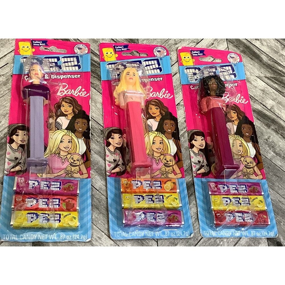 3 Barbie Pez Candy Dispenser Curly Hair Blonde Hair Purple Hair Exp: 8/2029